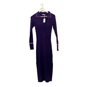 Marine Layer Polo Sweater Midi Dress Windsor Wine Purple‎ Pink Ribbed Knit Small